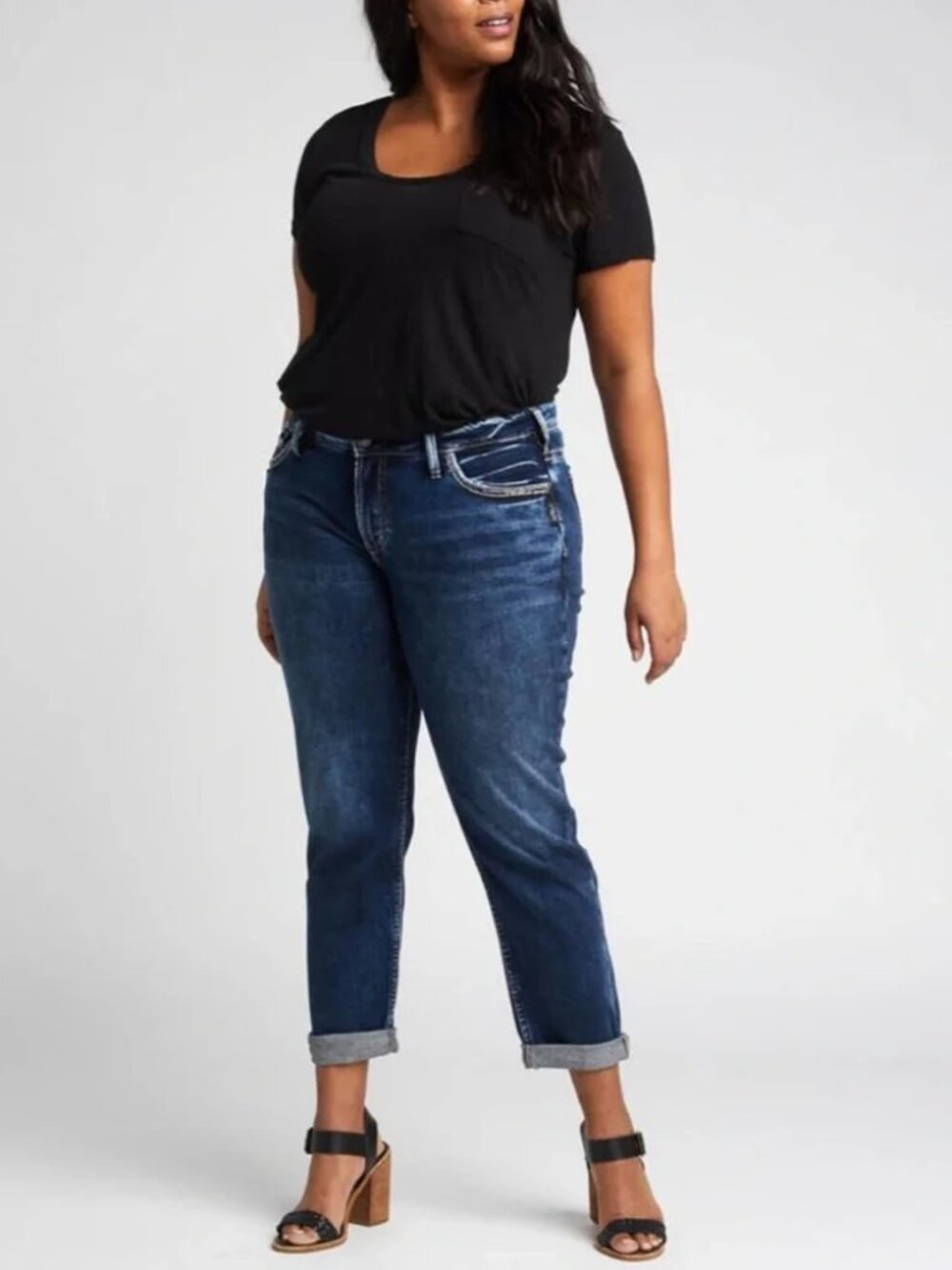 Silver Jeans Co Boyfriend Jeans 22W Dark Wash Mid Rise Cuffed